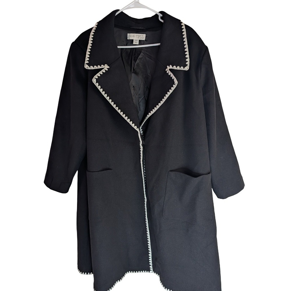 Beautiful by Laurence Zarian Double Knit Coat Womens 2XP Black Contrast Trim New